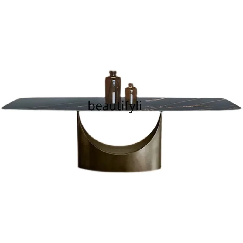 

Stone Plate Dining Table New Villa Home Dining Table Modern Simple and Light Luxury Living Room U-Shaped Dining Table