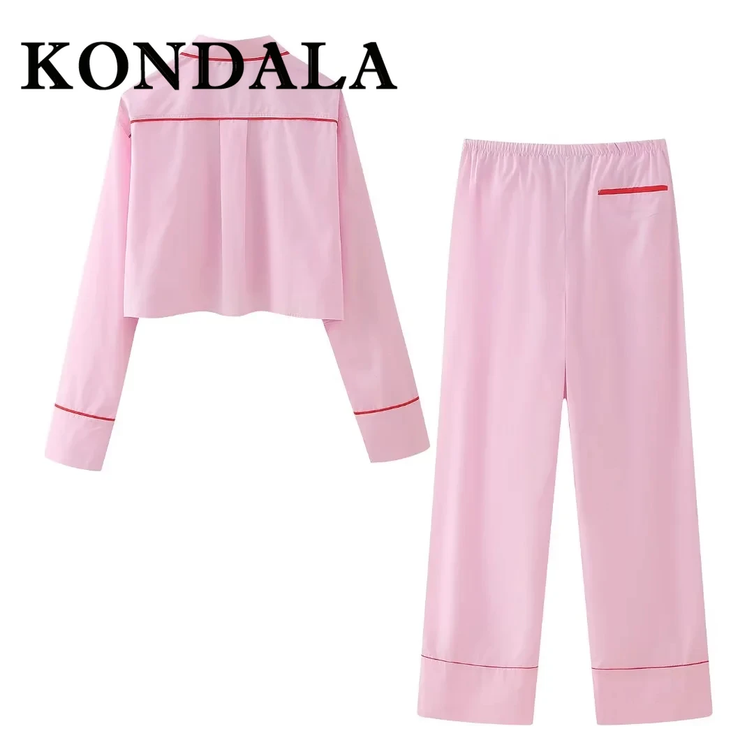 KONDALA 2025 Spring Summer Casual Striped Suit Fashion PATCHWORK Turn Down Collar Streetwear Short Shirt+Elastic Waist Long Pant