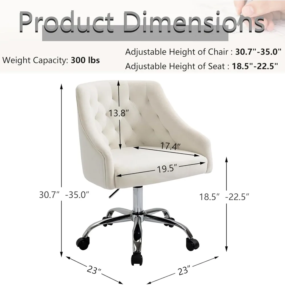 Silla de oficina giratoria aterciopelada: silla de escritorio de tocador ajustable en altura con detalles dorados elegantes para mujer, 360 °   Rotación, cómoda