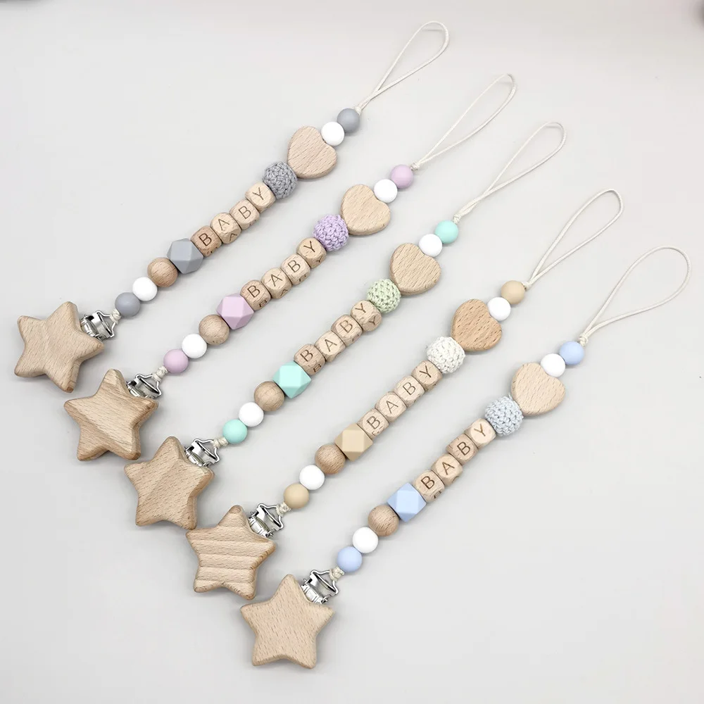 Star Customized Baby Pacifier Clip Chain Personalized Name Dummy Holder Teething Toy Silicone Beads Soother Chains Chew Gift