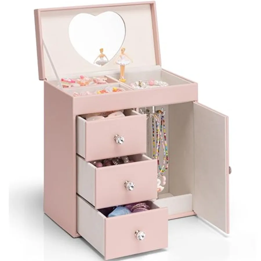 Joyero Musical para Niñas, Caja de Música Grande con Bailarina para Decoración de Dormitorio, Regalo de Cumpleaños para Niñas, Joyero de 4 Niveles