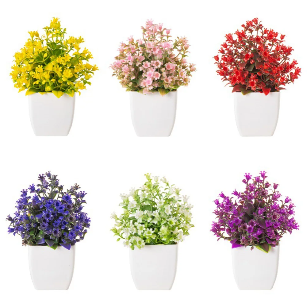 Elegant Faux Flower Arrangement Set 6 Artificial Potted Plants for Home and Office Perfect for Adding Cheer to Any Space