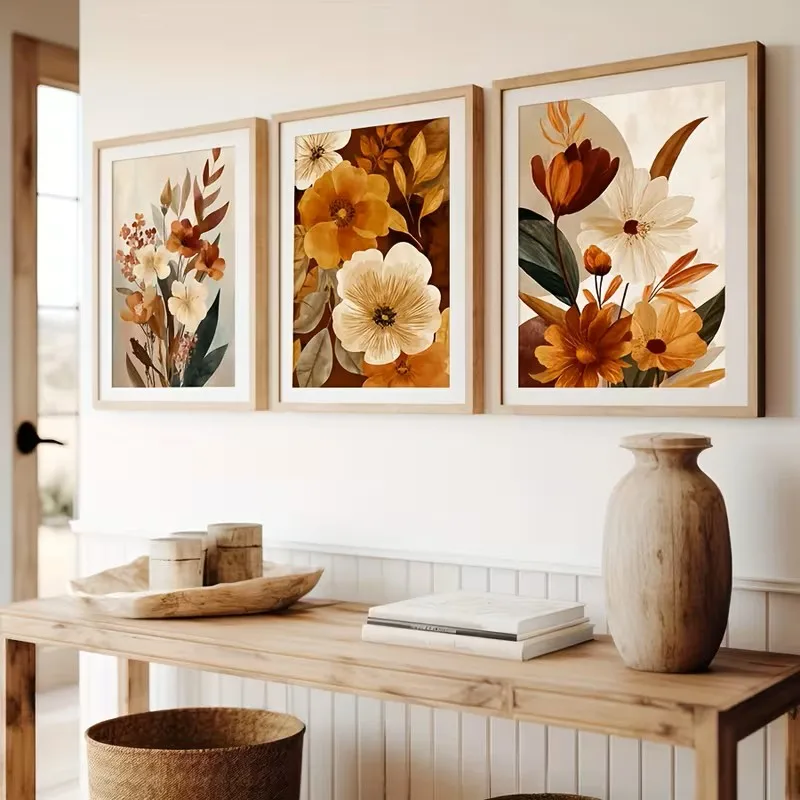 

3pcs Bohemian-style Plant and Floral Canvas Posters for Wall Decoration Living Room Bedroom Kitchen and Office Room Decoration