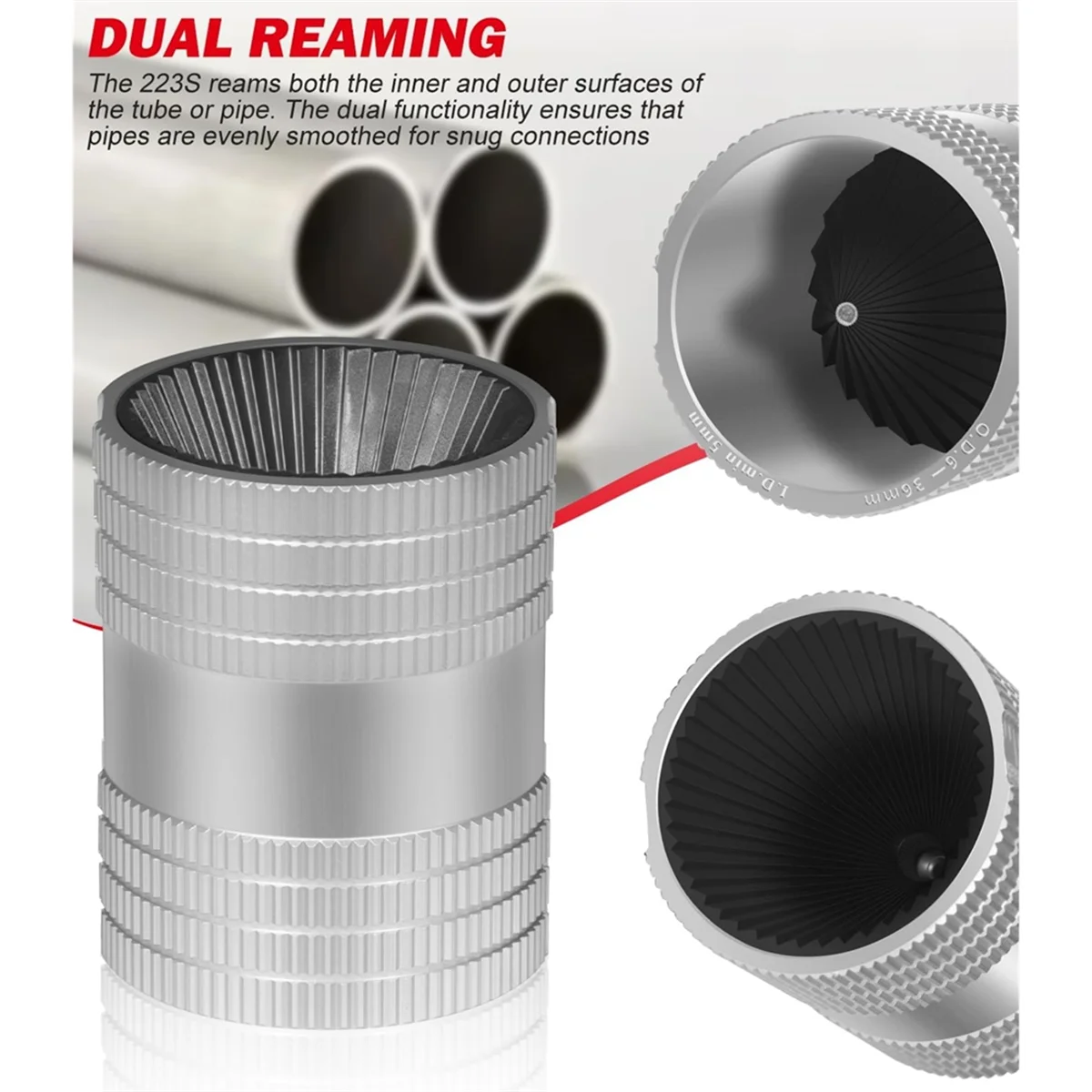 A002 1/4 Zoll bis 1-1/4 Zoll Innen-/Außenrohr-Reibahle, Ersatz für 29983 Modell 223S, Entgratungswerkzeug, Verwendung auf Aluminium, verzinktem Rohr