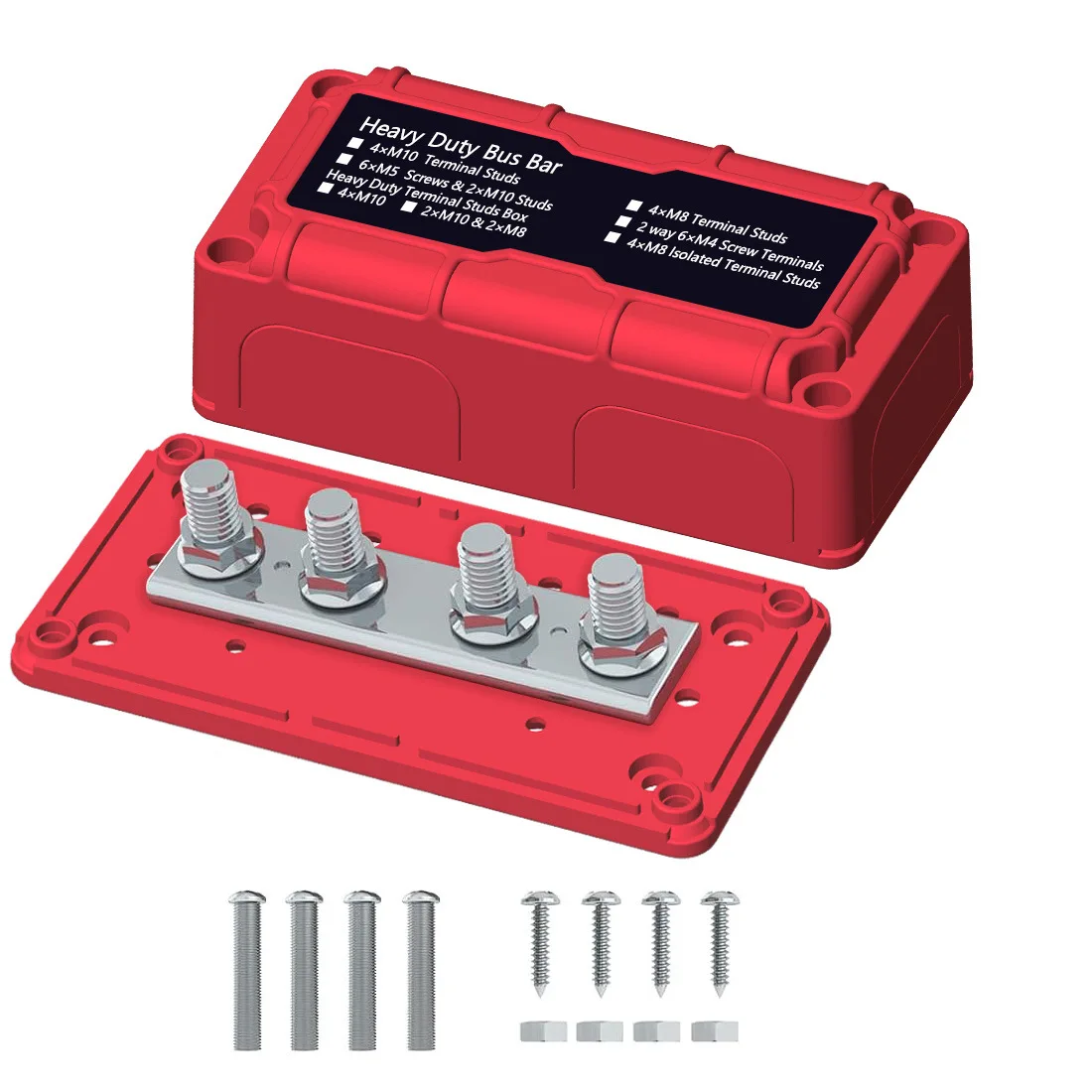 500A Bus Bar Waterproof Power Distribution Block with 4*M8 2M10 Studs 48VDC Auto Marine Battery Terminal Distribution Block image 3