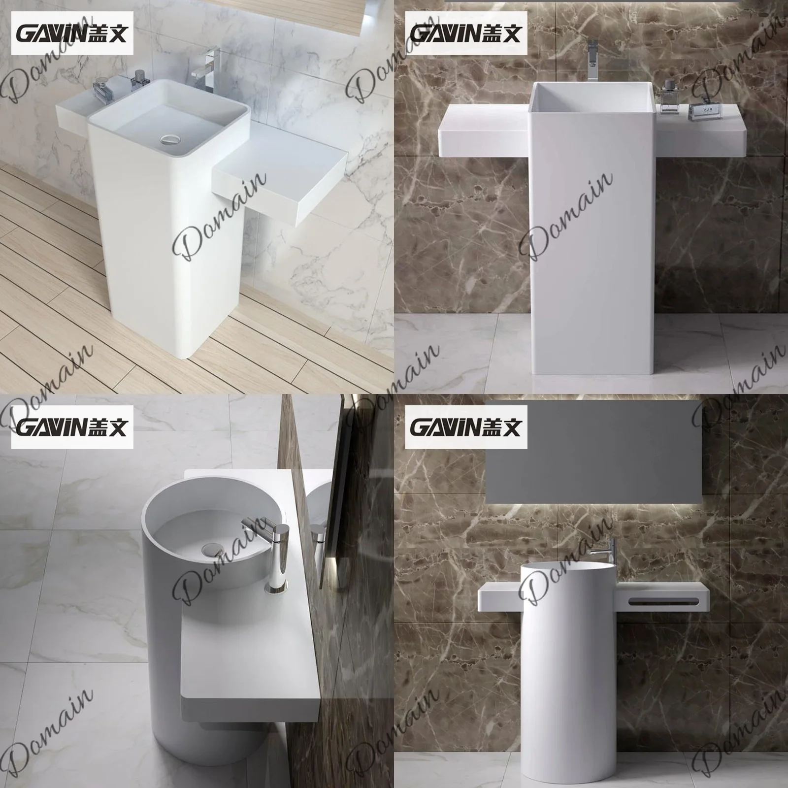 Custom Square Artificial Stone Washbasin with Countertop Floor-Standing Pedestal Sink for Hotel Home