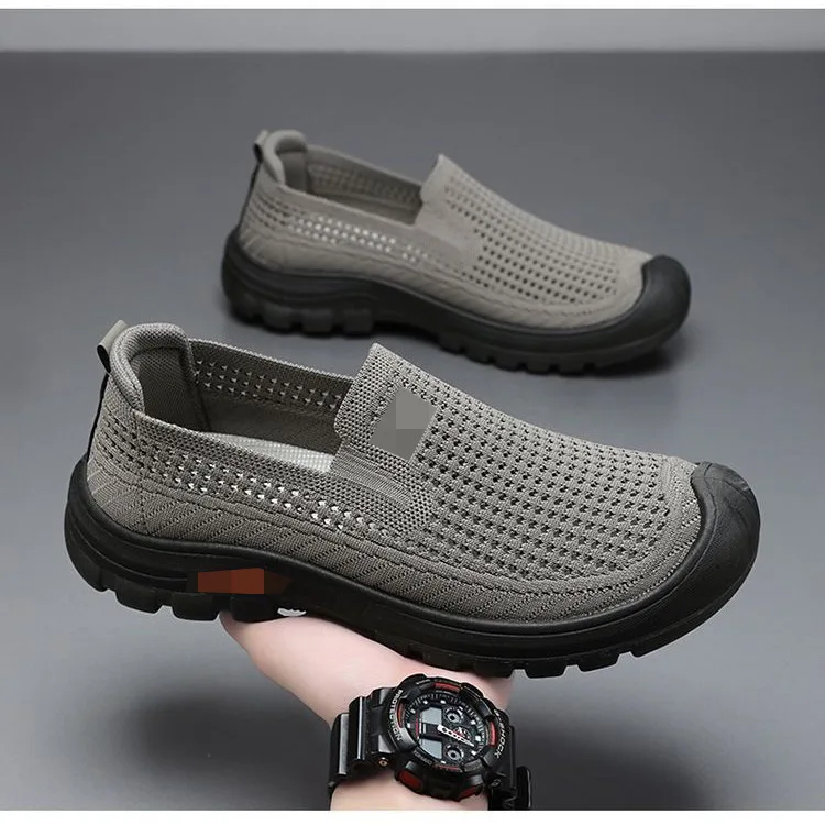 Summer new mesh breathable mesh lightweight middle-aged and elderly sports and leisure men's mesh shoes one pedal dad shoes