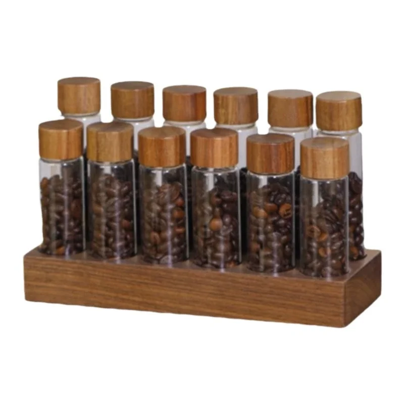 

Coffee bean storage container set with base, including funnel mini coffee filling bottles, barista tool accessories,storage jars