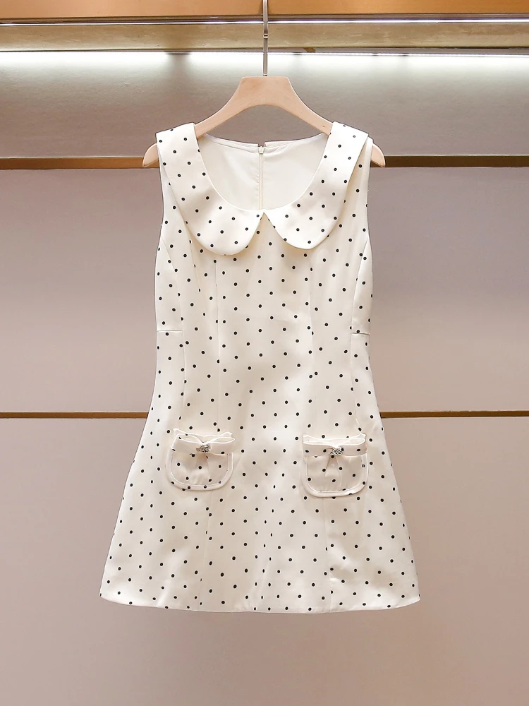 Summer Elegant Small Fragrance Temperament Fashionable Slimming White Polka Dot Sleeveless Dress Diamond Painting Cross Stitch