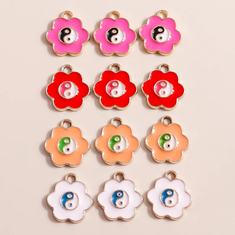 10 Stück bunte Tropföl chinesische Yin Yang Blumen Charms Tai Chi Anhänger für Paar Halskette Armband Herstellung von Schmuckzubehör