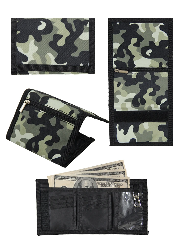 محفظة كاجوال، محافظ مموهة، محفظة رفيعة، رياضية ثلاثية الطي مع سحاب، محفظة للعملات المعدنية، حامل بطاقات الهدايا #2