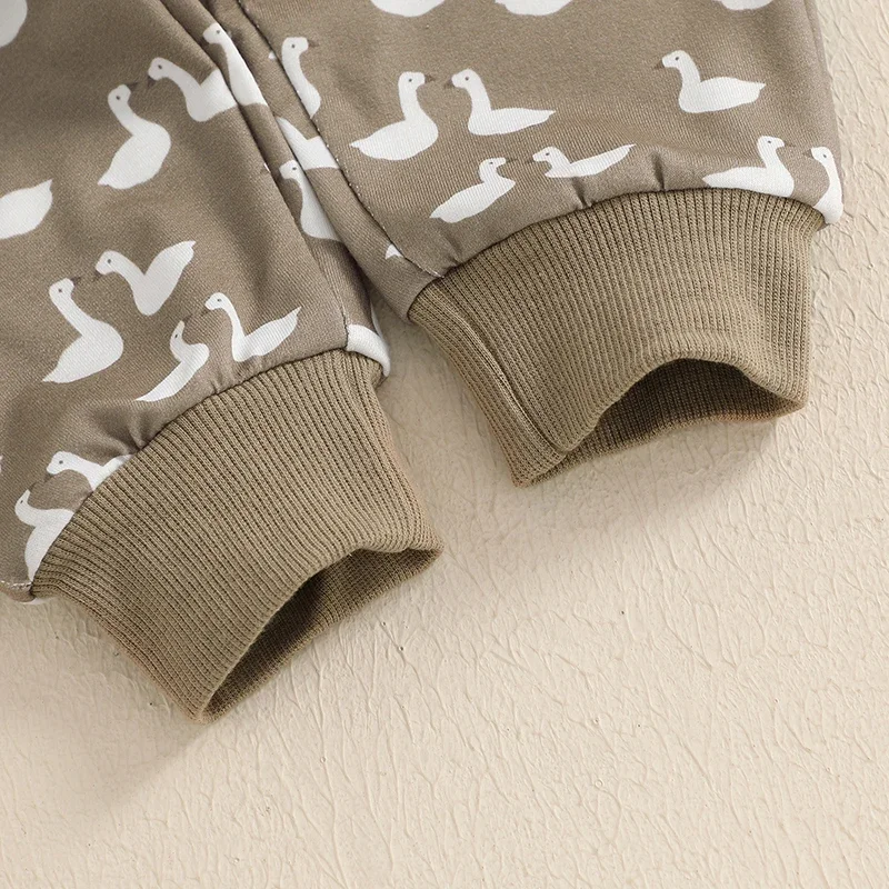 2Pcs Autumn Baby Boys Clothes Sets Toddler Long Sleeve Duck Embroidery Pullover Elastic Band Pants Casual Clothing Outfit