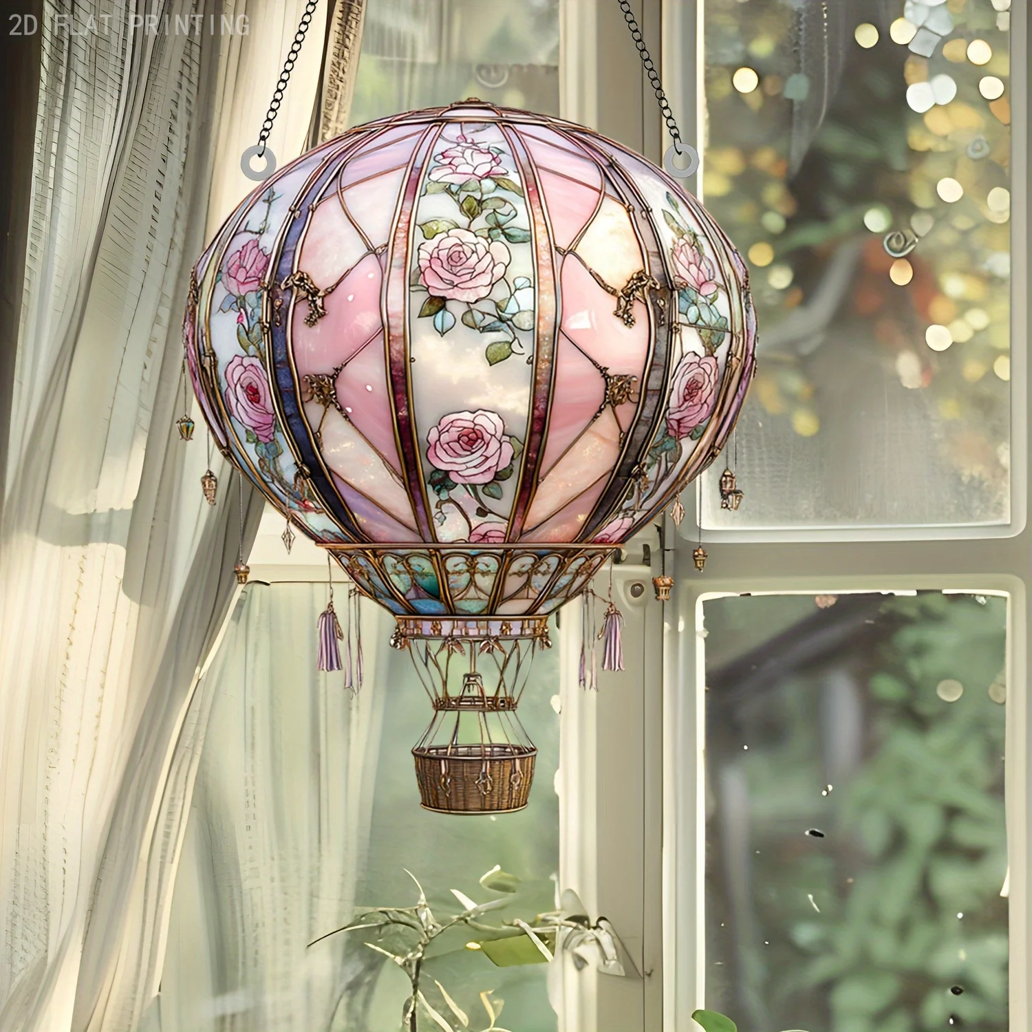 1 Piece Of Fantasy Hot Air Balloon Garden Sun Catcher, Acrylic Window Hanging Mural, Gift, Farmhouse Bedroom Interior Garden,