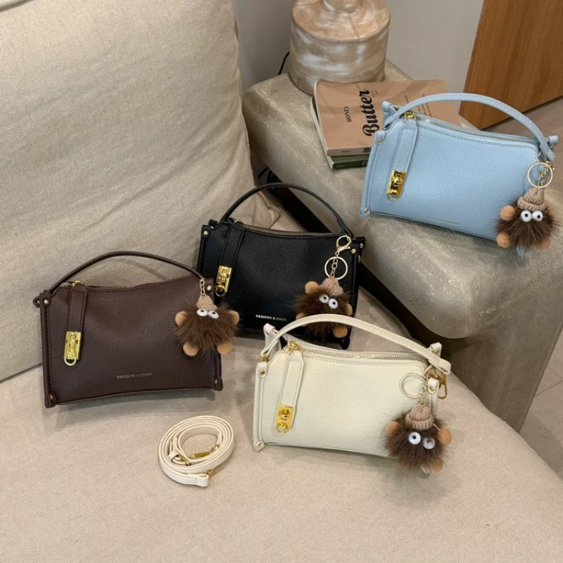 

2026 New CEEKAY Pebbled Leather Underarm Bag Cute Shoulder Bag with Plush Pendant Versatile Handbag for Women hand bag tote bags