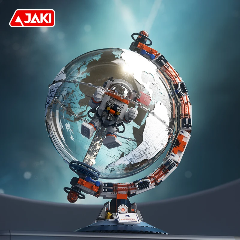 JAKI-bloques de construcción de la serie de exploración espacial CK005, colección de mapas del mundo de astronauta del amanecer espacial, modelo de globo de exploración, juguetes para niño