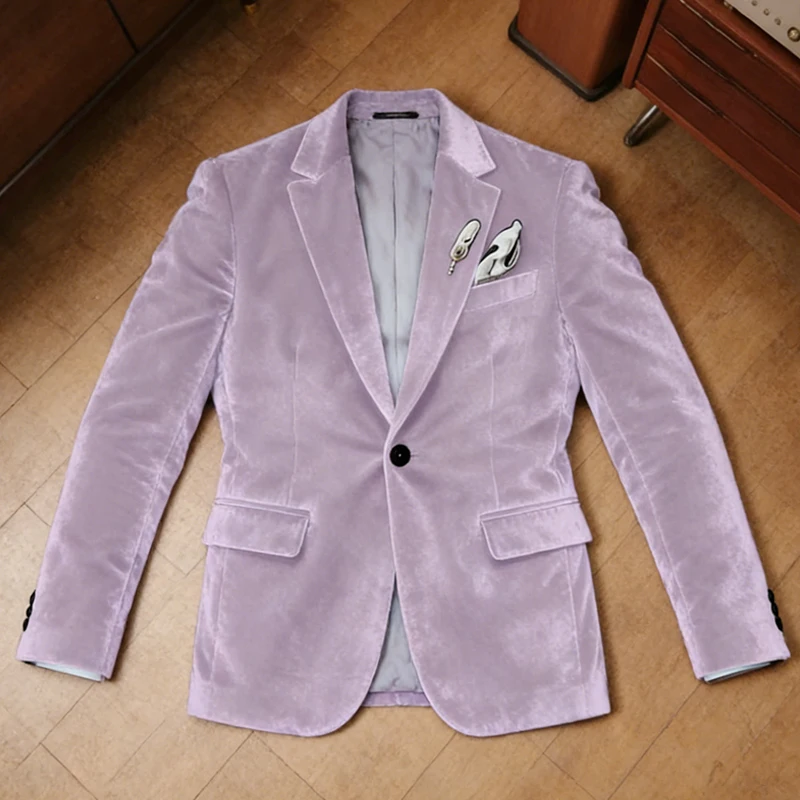 

2026 New Men's Velvet Blazer High Quality Single-breasted Elegant Fashion Coat Wedding Suit Jacket Men Customize Blazer Party