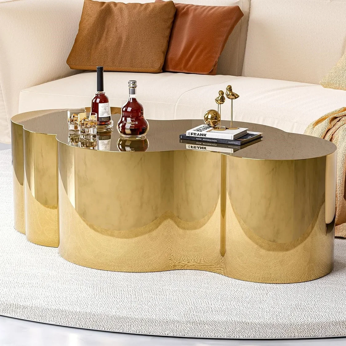 

Hot Selling Modern Luxury Gold Stainless Steel Coffee Table Unique Shape Center Side Table for Home Hotel Living Room