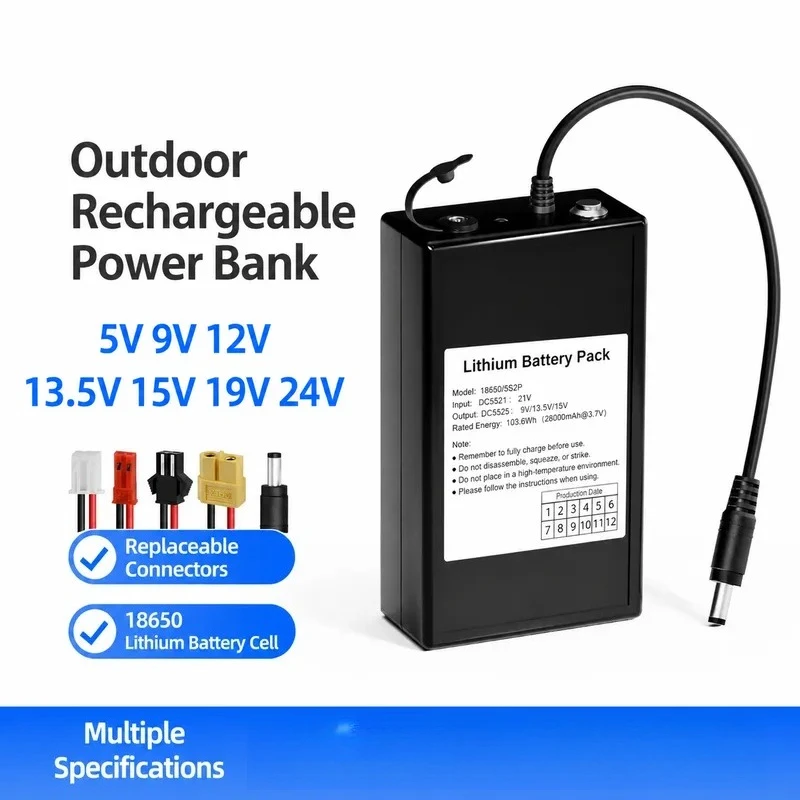 for 9V 13.5V 15V Large Capacity Square Dance Audio Battery Power Supply 12.6V 21V Hand Drill Lithium Battery Power Bank