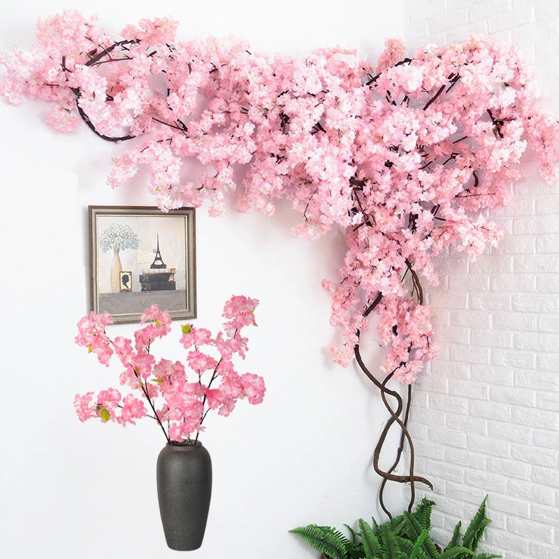 Artificial Flower Plant for Wedding Decoration, Cherry Blossoms, Spring Sakura, DIY Home Decor, Plant Wall