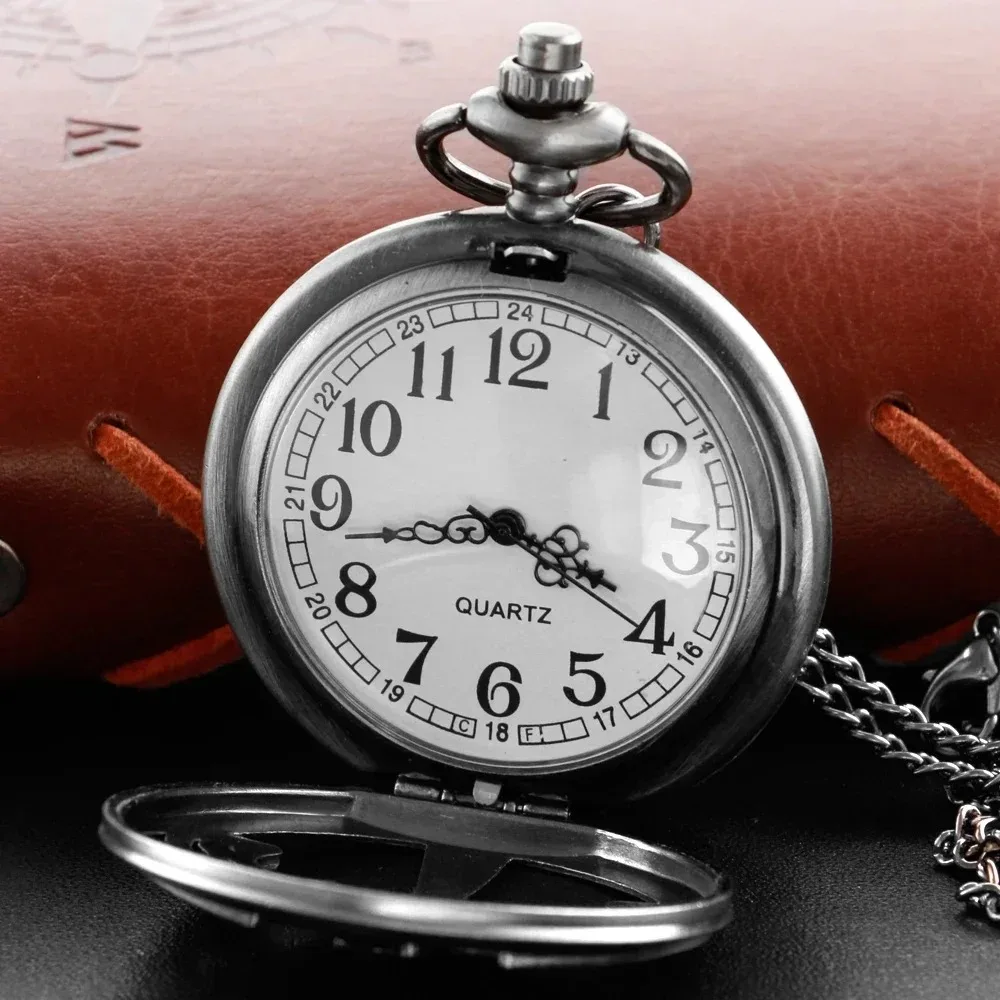 레트로 그레이 양각 아랍어 디지털 석영 주머니 시계 목걸이 펜던트 시계 Fob 체인 남자와 여자의 선물 박쥐 모양