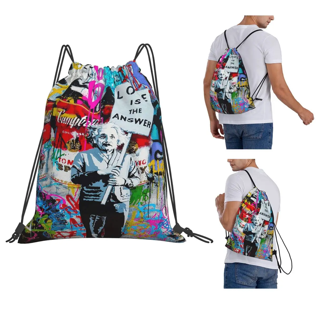 Banksy Love Is The Answer Backpacks Casual Drawstring Bags Storage Bag Book Bags for Man Woman School