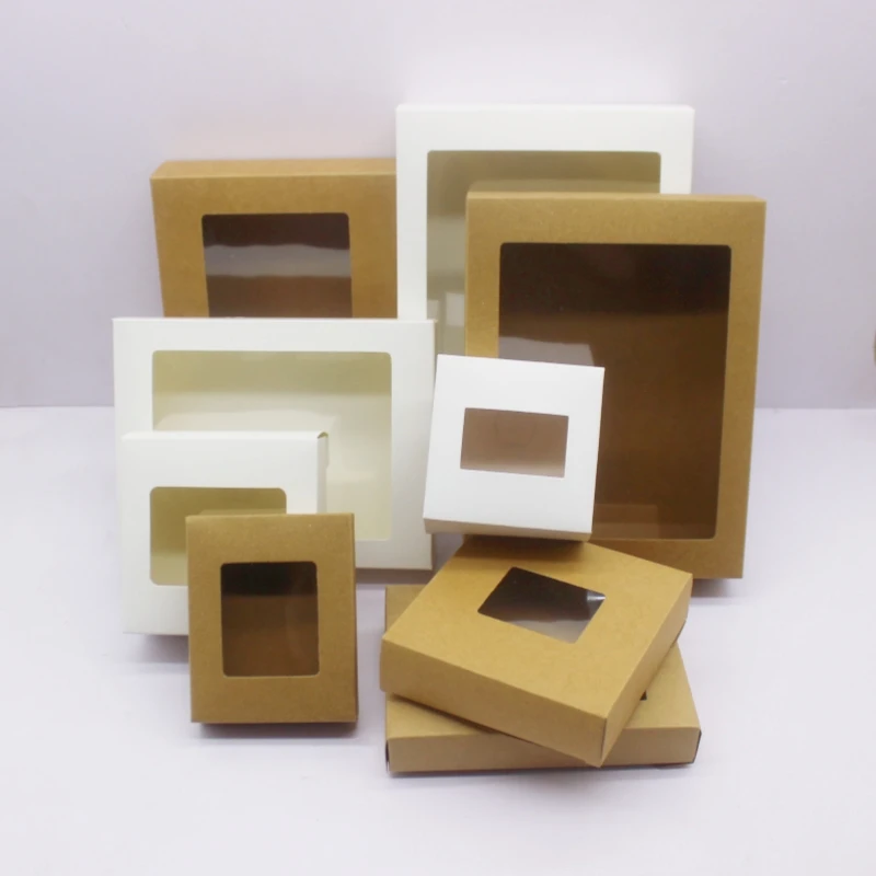 10pcs DIY GIfts package with window white/kraft christmas gifts box cake Packaging For Wedding home party muffin packaging box