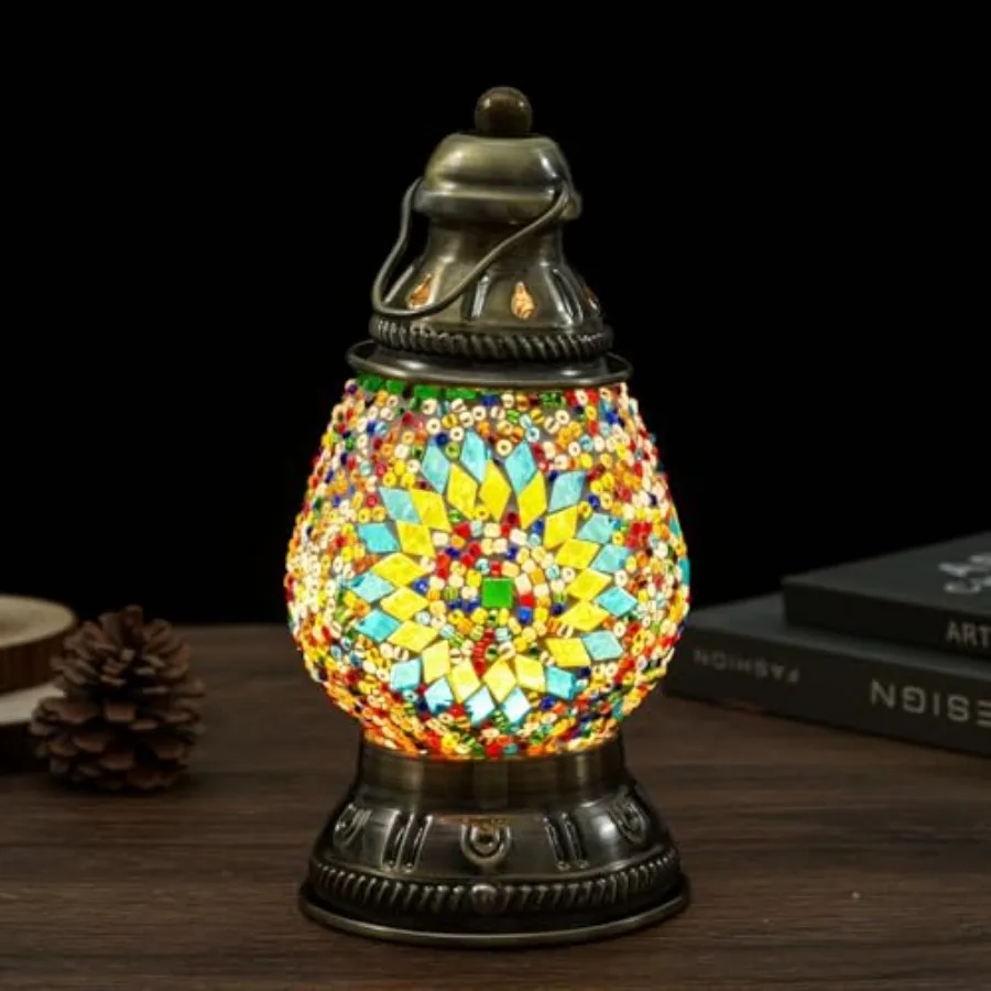 

Turkish Mosaic Table Lamp Handmade Moroccan Camping Light Rechargeable 1800mAh Battery USB Touch Switch 3 Brightness Levels for