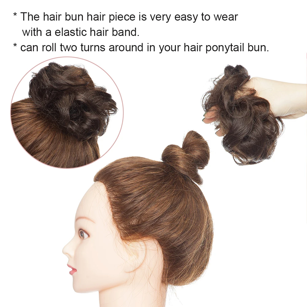 Messy Bun Hair Piece 100% Human Hair Wavy Curly Scrunchies Chignon Ponytail Hair Extensions Updo Hairpieces for Women Girls