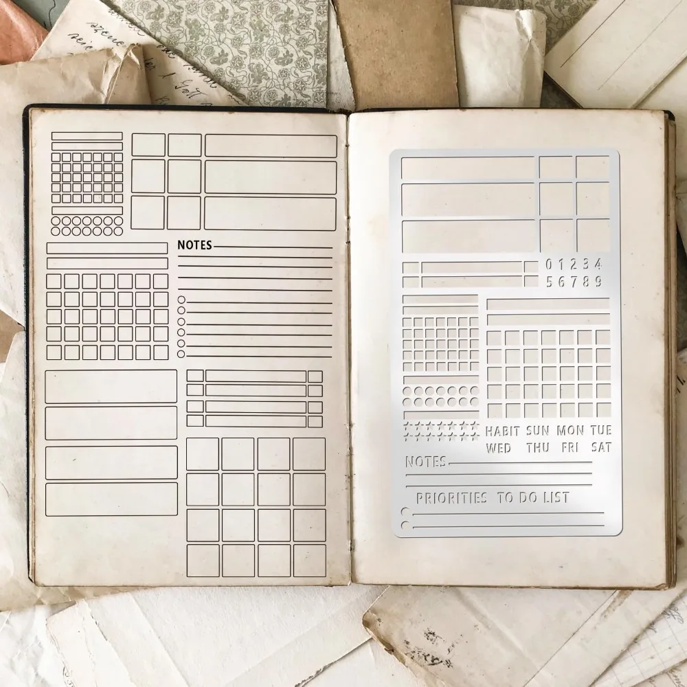 

Stainless Steel Template Ruler Double-Sided Hollow Bookmark Ruler Portable Multifunctional Drawing Ruler for Scrapbooking