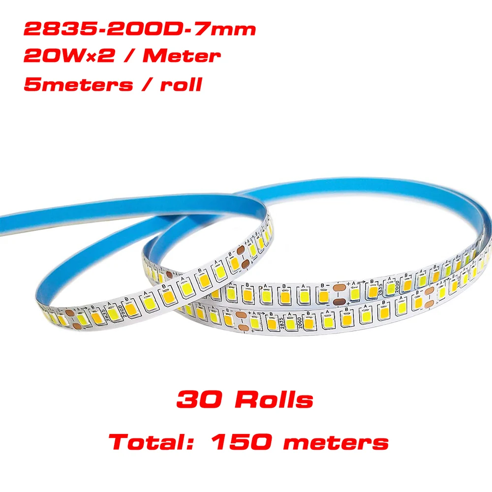 150meters 2pin 2835-200D-7mm 30Rolls 5meters/roll 3Colors Constant Current LED Strip 5B9C×2 with 3000K+6500K LED Ribbon