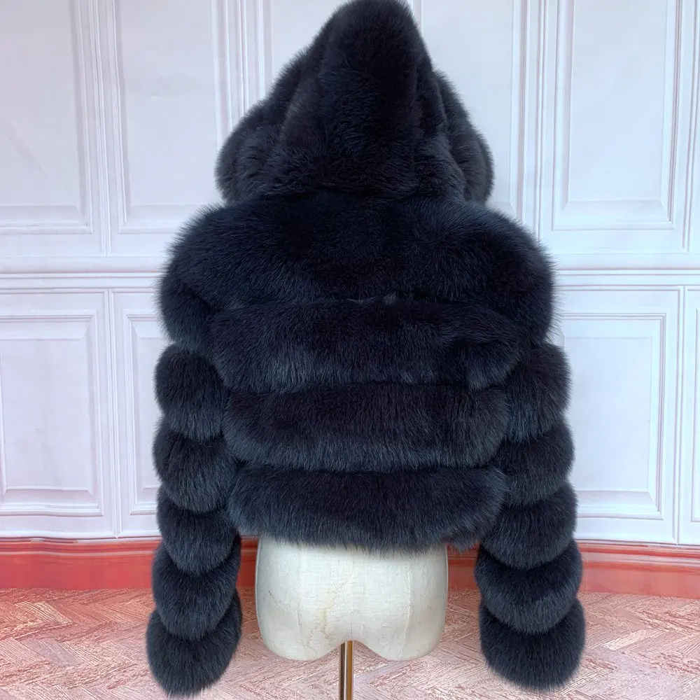 NEW Natural Short Real Fox Fur Coat hood For Women With Stand Collar Thick Warm Winter Genuine Fox Fur Jacket High Quality Fur