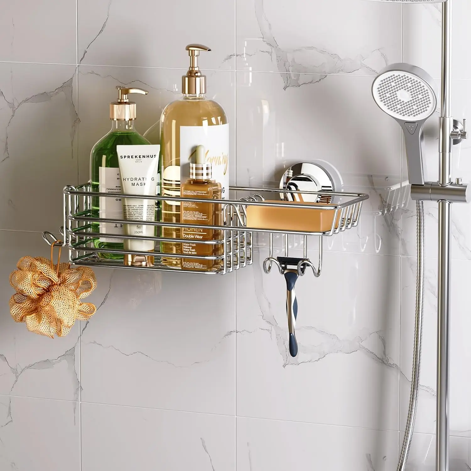 

Shower Caddy Corner Suction Cup Shelves Hooks Soap Holder Toothbrush Holder NO-Drilling Bathroom Organizer Rustproof Storage