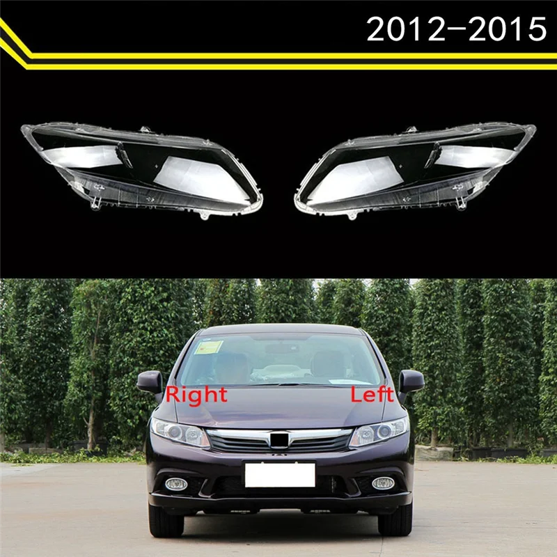 

NEW-2Piece Headlight Cover Transparent Lampshade Head Light Lens Front For Honda Civic 2012-2015