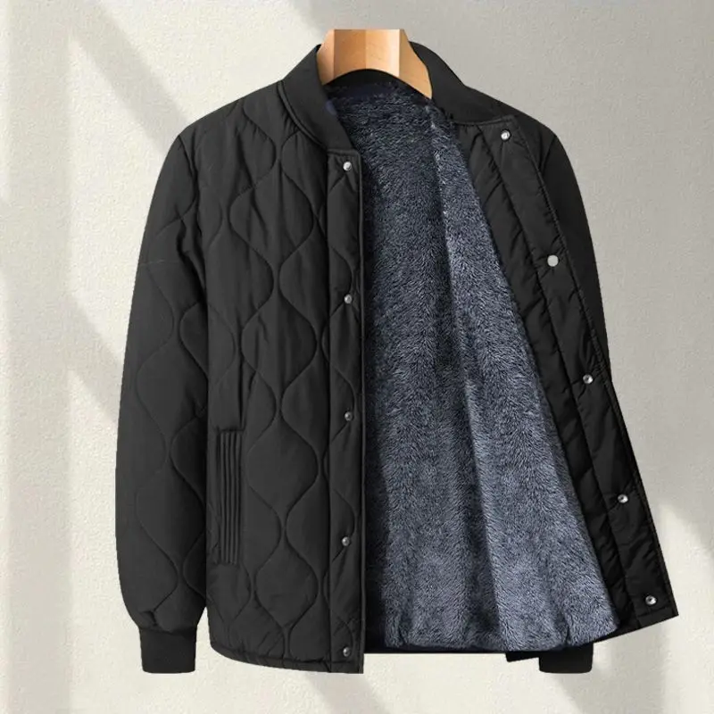 

Мужская зимняя куртка с воротником-стойкой, повседневное ветрозащитное стеганое пальто на флисовой подкладке, утолщенная свободная однотонная теплая куртка