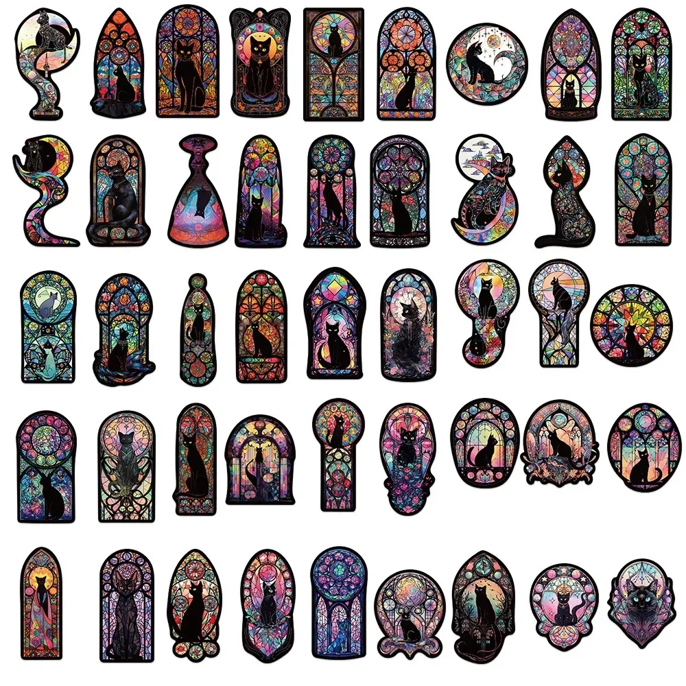 10/30/50pcs Gothic Dark Black Cat Moon Stickers Cool Halloween Tarot Goth Decals Toys DIY Scrapbook Bottle Phone Car Sticker