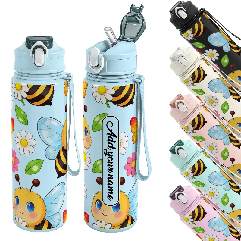750ml Custom Name Cute Bee Daisy Pattern Leakproof Sports Water Bottle for Men Women Birthday Graduation Gift for Friends Family