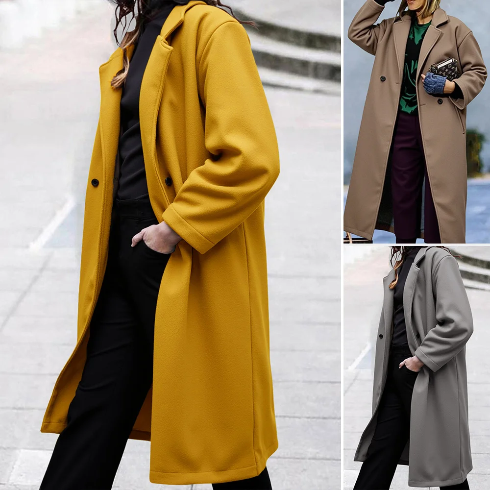 

Женские пальто, зимнее универсальное модное простое повседневное базовое однотонное пальто с длинными рукавами и пуговицами спереди