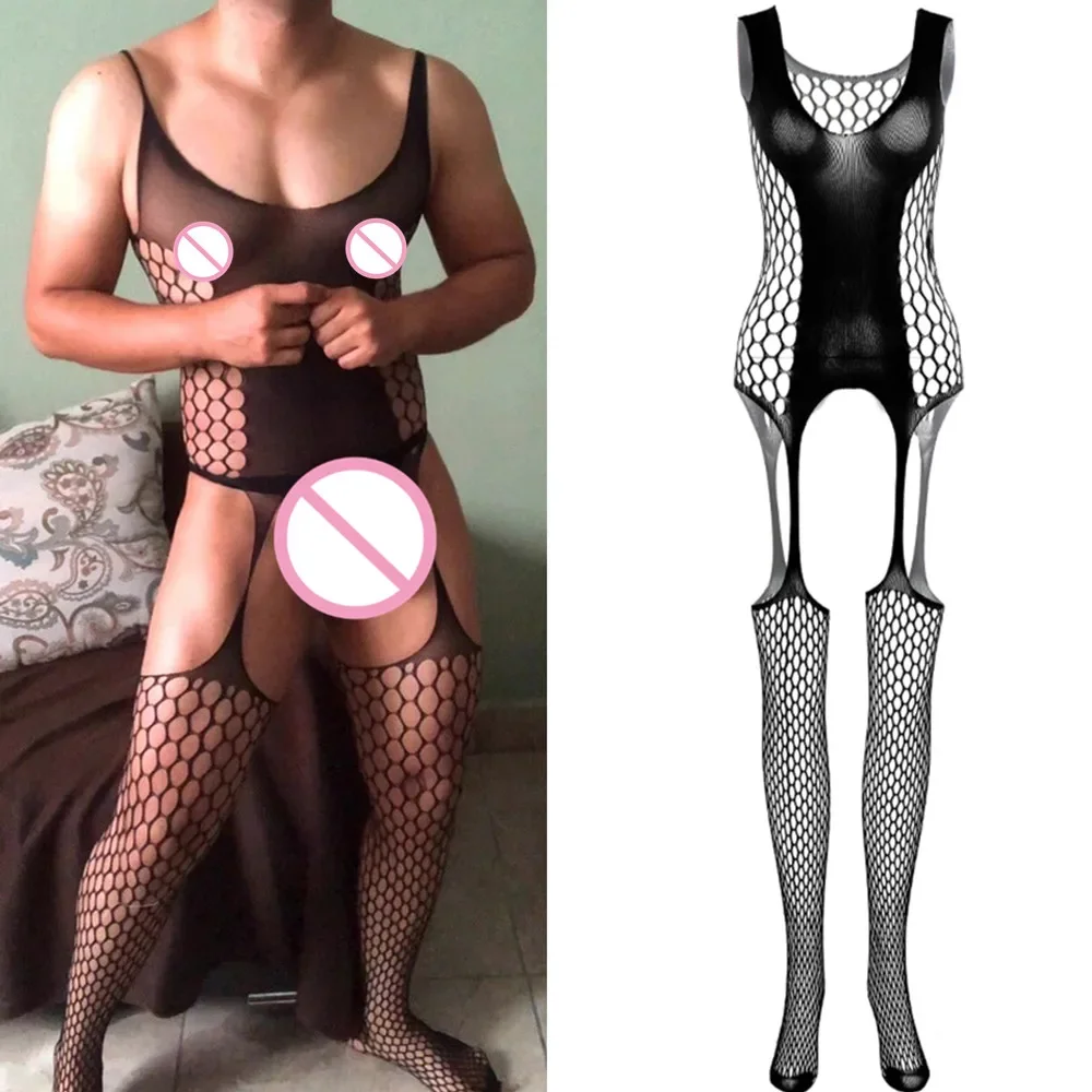 

Сексуальная мужская пижама, цельный мужской комбинезон, прозрачные чулки для всего тела, одежда для порно, нижнее белье с вырезами, одежда для сна для парней