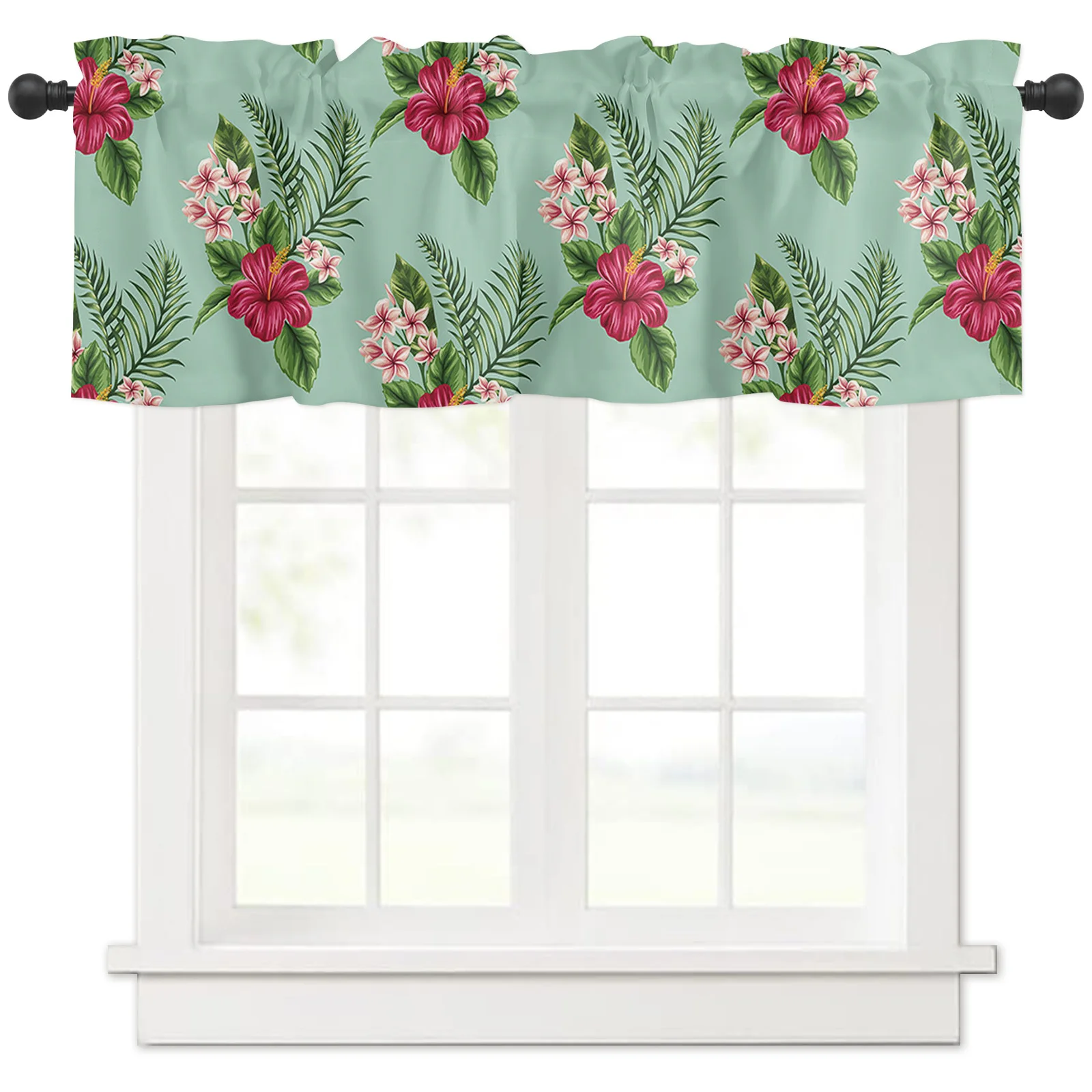 Valances for Windows Kitchen Living Room Small Window Valance Tropical Pink Hibiscus and Frangipani 1 Panel, 42 x 12 Inch