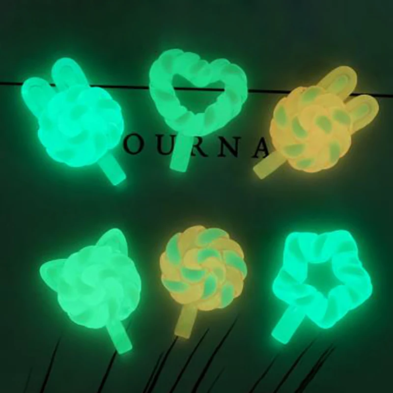 10Pcs Luminous Mini Resin lollipop DIY Charms for Phone Case Refrigerator Random Color