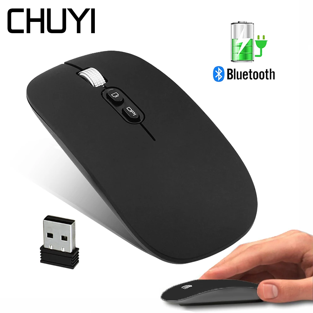 

CHUYI Wireless Mouse Slim Rechargeable Portable Silent Optical 2.4G Ultra-Thin Mouse 1600 DPI Computer Office Mice For Laptop