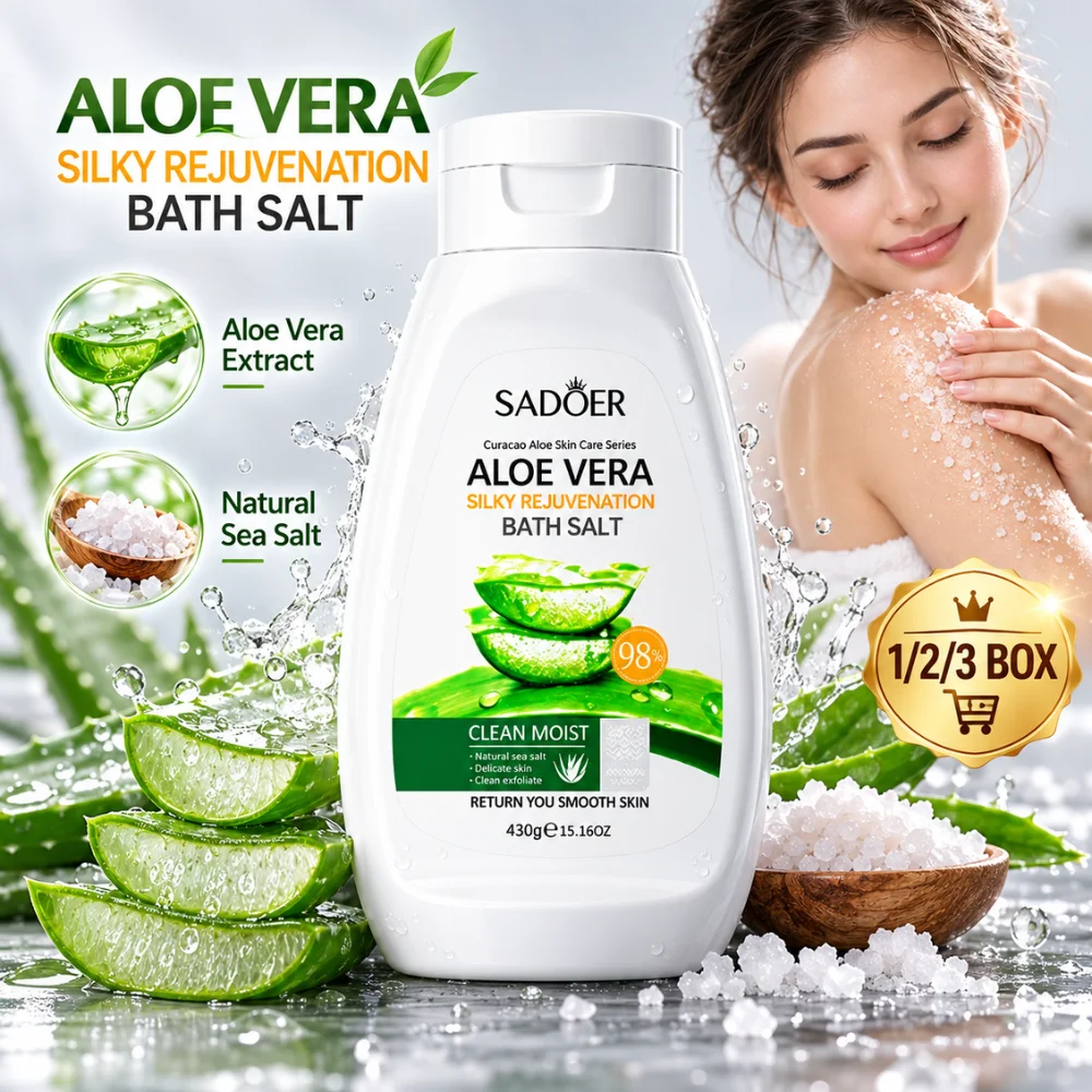 430g Aloe Vera Body Bath Salt Natural Sea Salt Exfoliating Scrub Moisturizing Smoothing Care for Dry Rough Skin Home Spa Care