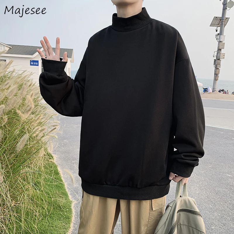 

Men Hoodies Sweatshirts Winter Fleece Male Casual Cozy Turtleneck Solid Basic All-match Students Loose Ulzzang Ins Korean Trendy