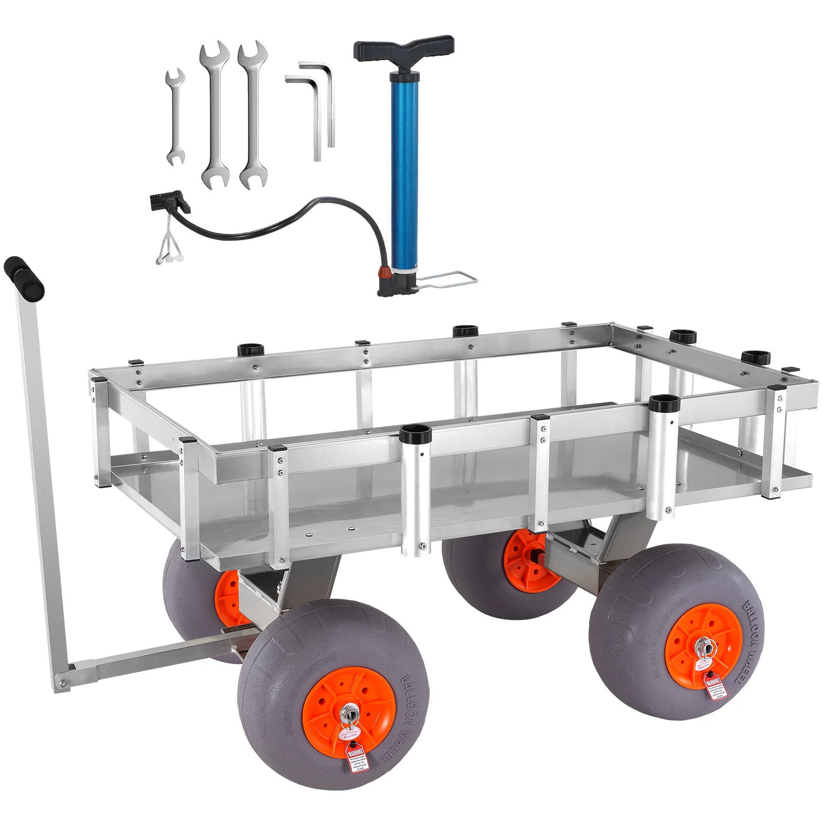 SucceBuy-carrito de pesca de playa de 500 libras, carrito marino con cuatro ruedas de 13 ", 6 soportes para varillas, carro de muelle de aluminio para Picnic en arena