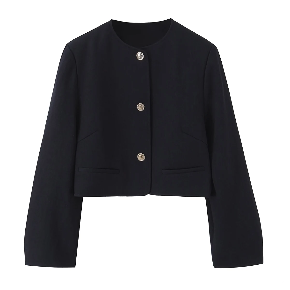 BSAY women's autumn new 2025 round neck long sleeved gold single row button short suit jacket or casual shorts with belt