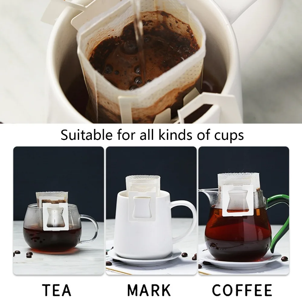 50pcs set 50 Count Coffee Filter Bags Hanging Ear Design Disposable Single Serve Coffee Filters Single Serve Paper Material