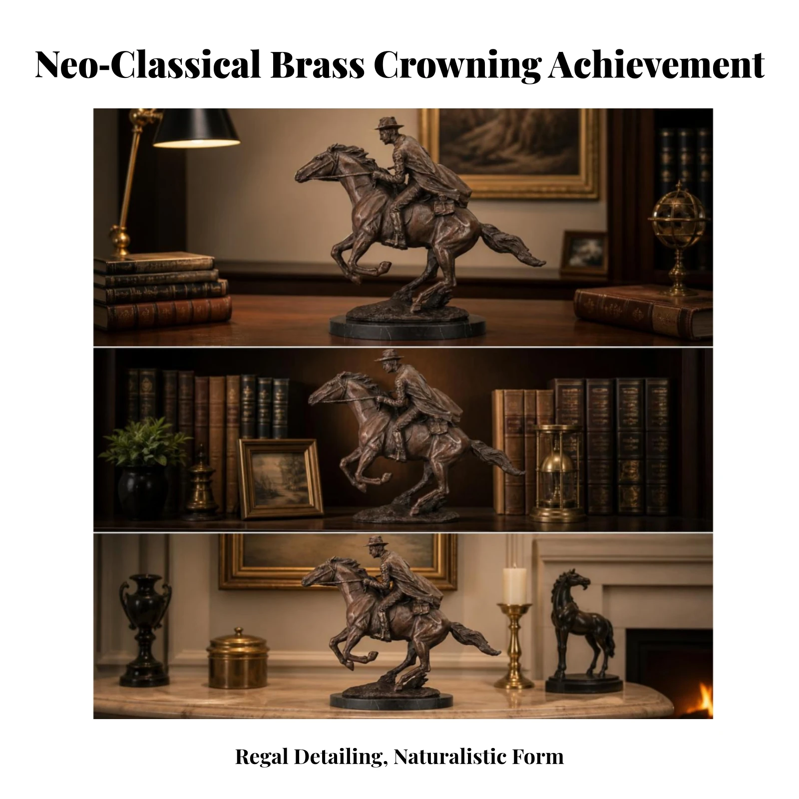Horse Statue with Equestrian Detailed Horse Equestrian Statue Sculpture Polished Ornament Substantial for Equestrians