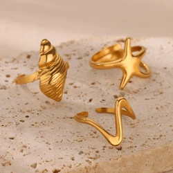 Conch Rings for Women Girls Minimalist Stainless Steel Ring Summer Beach Ocean Style Jewelry Finger Accessories anillos mujer