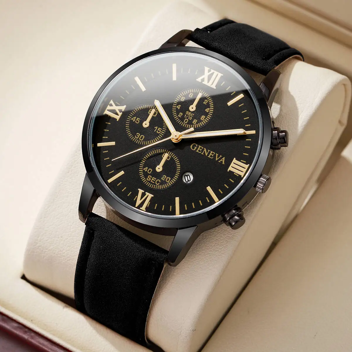 Fashion Roma Dial Men's Watch Casual Leather Strap Men Business Watches Analog Quartz Wristwatches with Calendar（Without Box）