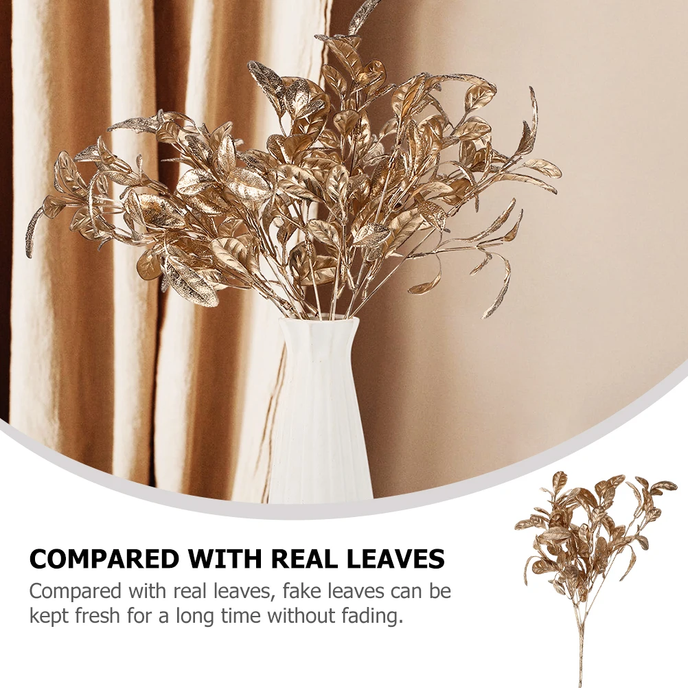 

3pcs Simulated Leaf Bouquet Christmas Glitter Faux Foliage Decorative Leaves for Wreath Tree Arrangement Artificial Home